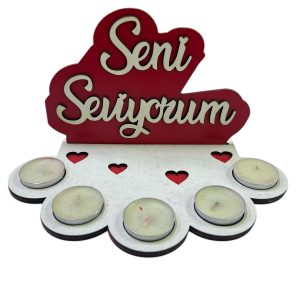 Seni Seviyorum Yazılı 5li Mum Standı