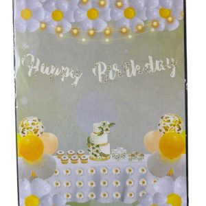 Soft Kaligrafı Banner Happy Birthday Krem Papatya