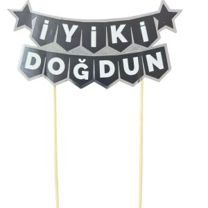 Pasta Üstü Banner İyi Ki Doğdun Siyah Gümüş
