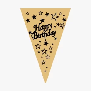 Üçgen Flama Happy Birthday Gold Siyah